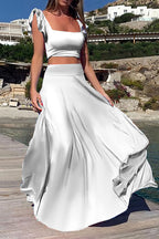 Elastic Solid Color Long Dress Two-Piece Set Lavish Daily