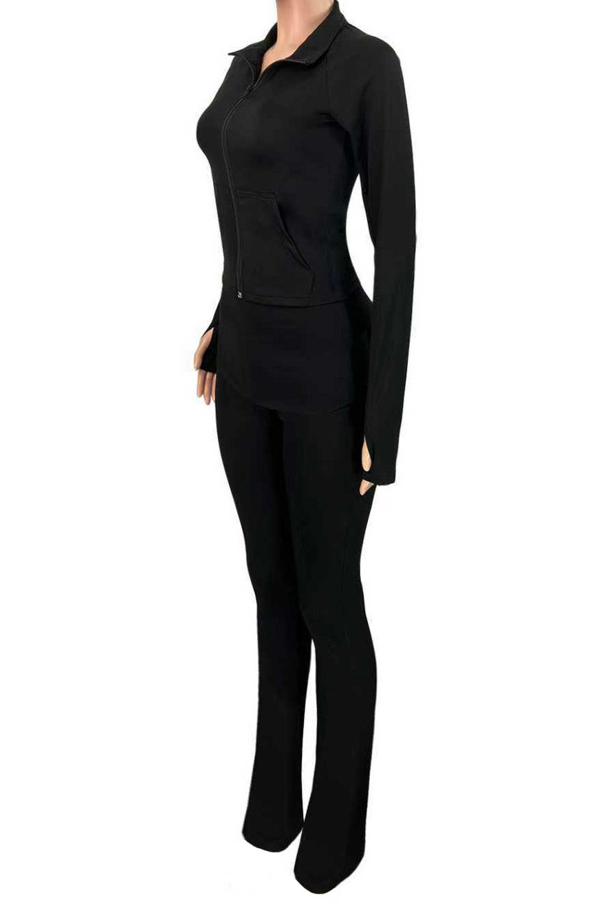 Sculpted Foldover Waist Flare Pants Set Lavish Daily