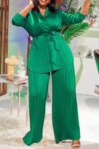 V Neck Long Sleeve Tops Wide Leg Pants Set Lavish Daily