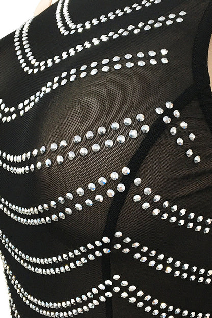 Rhinestone Halter Sheer Maxi Dress Lavish Daily