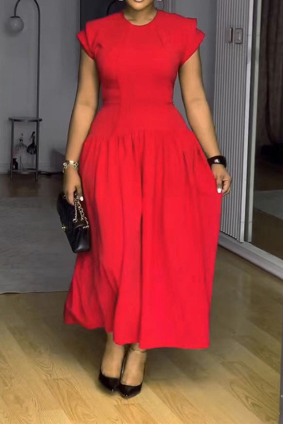 Ruffled Flutter Sleeve Ruched Dress Lavish Daily