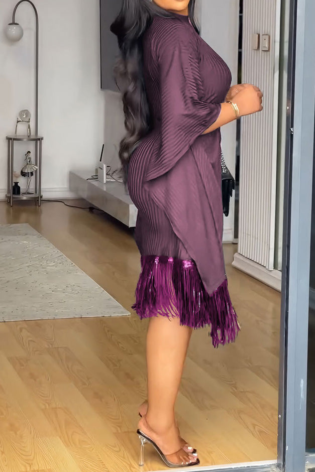 Sequin Fringe Batwing Sleeve Bodycon Dress Lavish Daily
