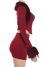 Crop Faux Fur Blouse & Corset 3 Piece Set LavishDaily