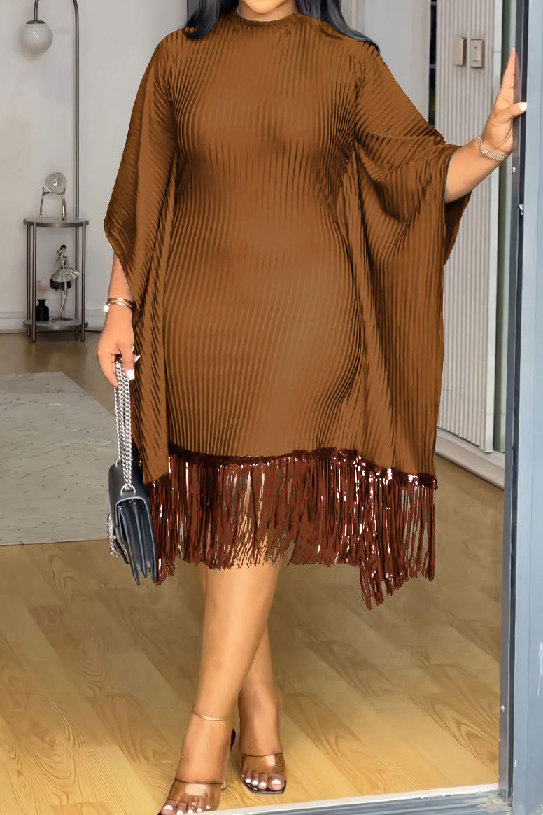 Sequin Fringe Batwing Sleeve Bodycon Dress Lavish Daily