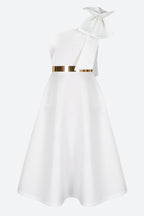 Single Shoulder Bow Detail Flare Midi Dress Lavish Daily