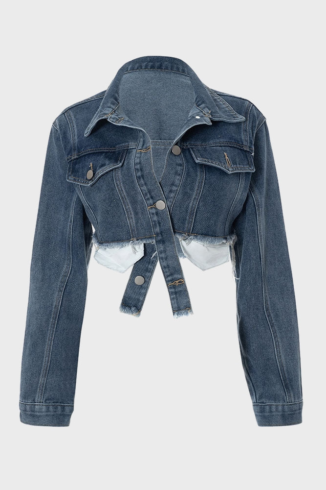 Denim Polo Collar Short Top Coat Lavish Daily