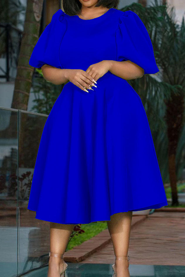 Round Neck Sleeve Slim Waist Swing A-Line Dress Lavish Daily