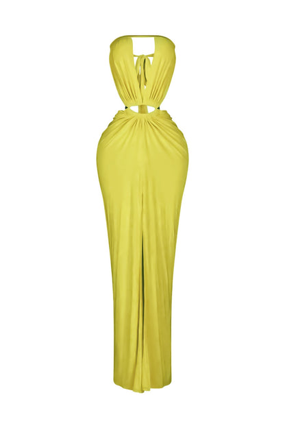 Cutout Ruched High Slit Maxi Dress Lavish Daily