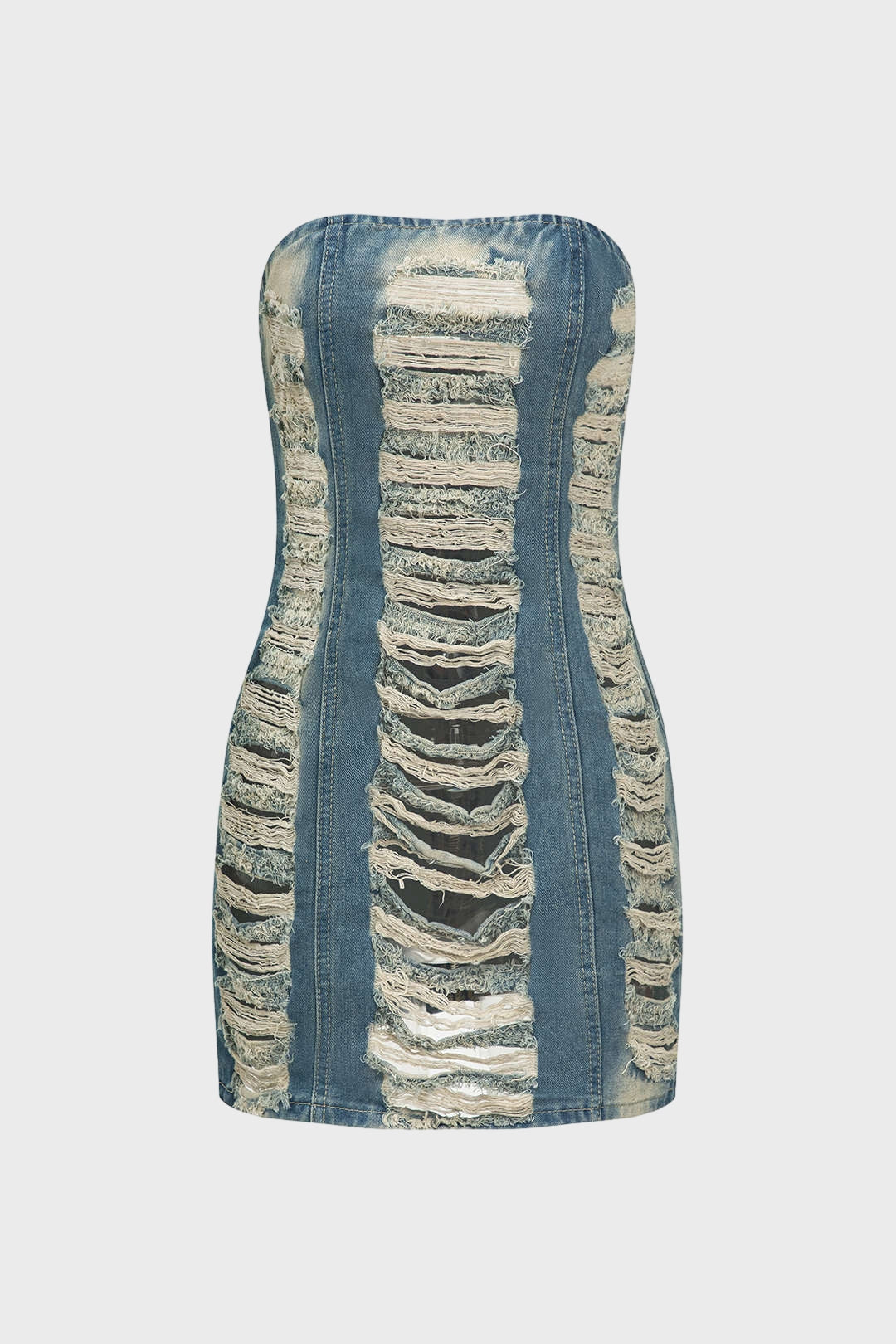 Cut Out Strapless Denim Dress Lavish Daily