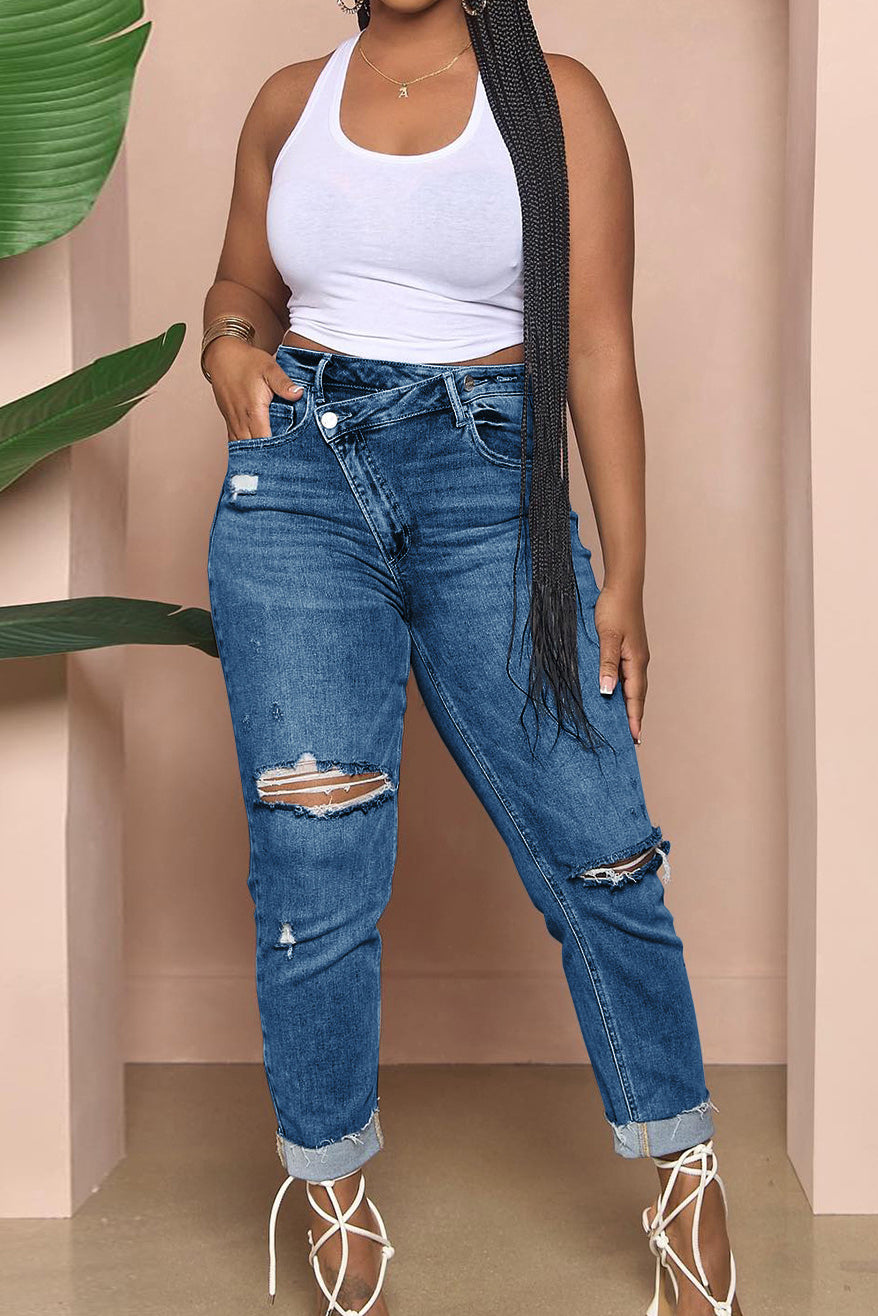 Ripped Stretch Denim Jeans Lavish Daily