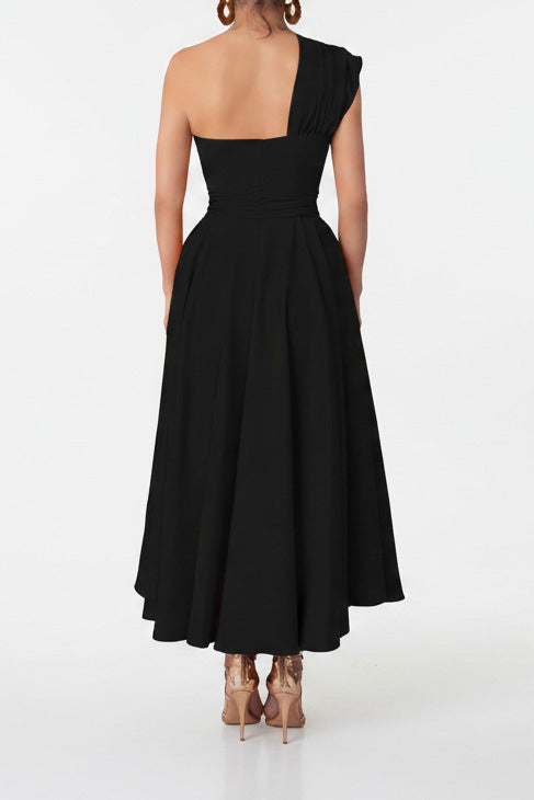 Elegant One-Shoulder A-Line Midi Dress Lavish Daily