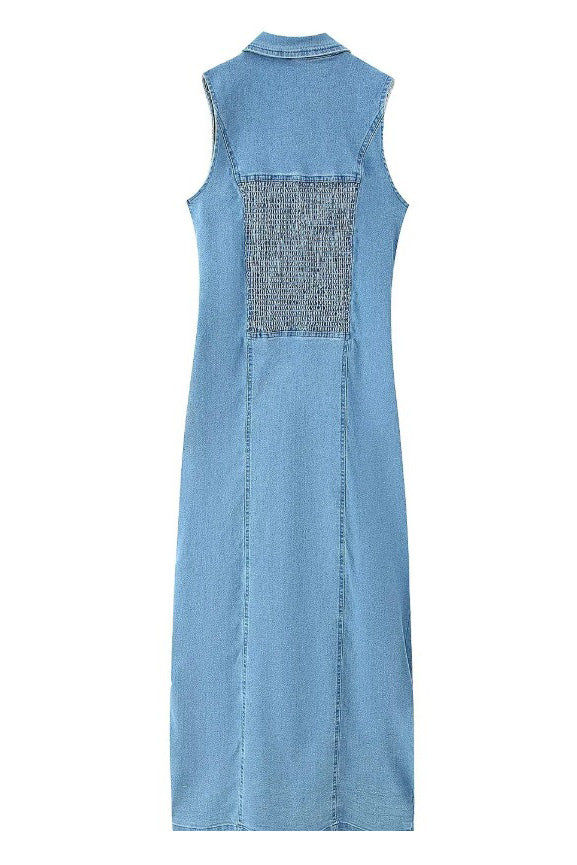 Slim Light Blue Denim Button Maxi Dress Lavish Daily