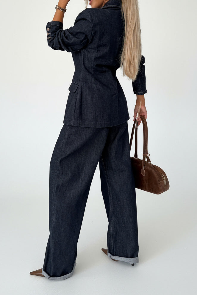 Single-Breasted Denim Blazer & Jeans Set Lavish Daily