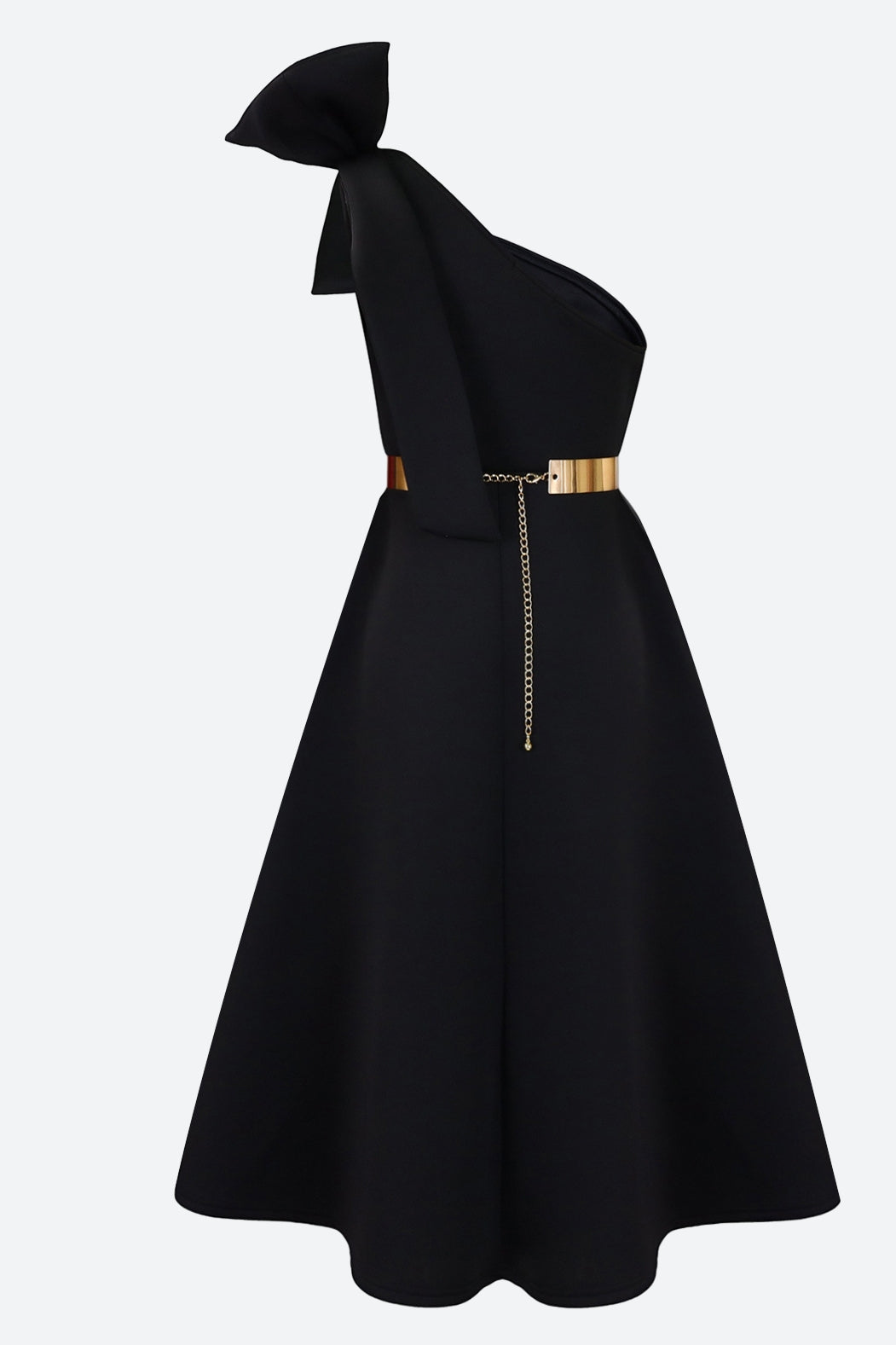 Single Shoulder Bow Detail Flare Midi Dress Lavish Daily