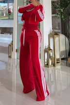 Side Strip Crop Jacket & Pants Set Lavish Daily