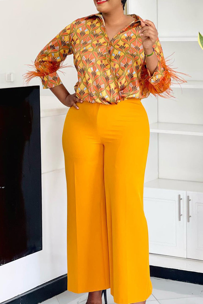 Printed Shirt & Wide Leg Pants Set Lavish Daily