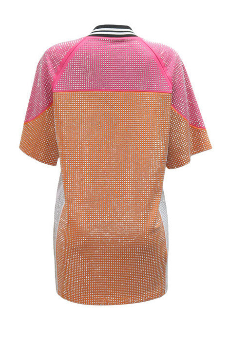 Colorblock Rhinestone V-Neck Dress Lavish Daily