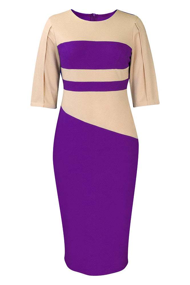 Plus Size 3/4 Sleeve Color Block Bodycon Dress Lavish Daily