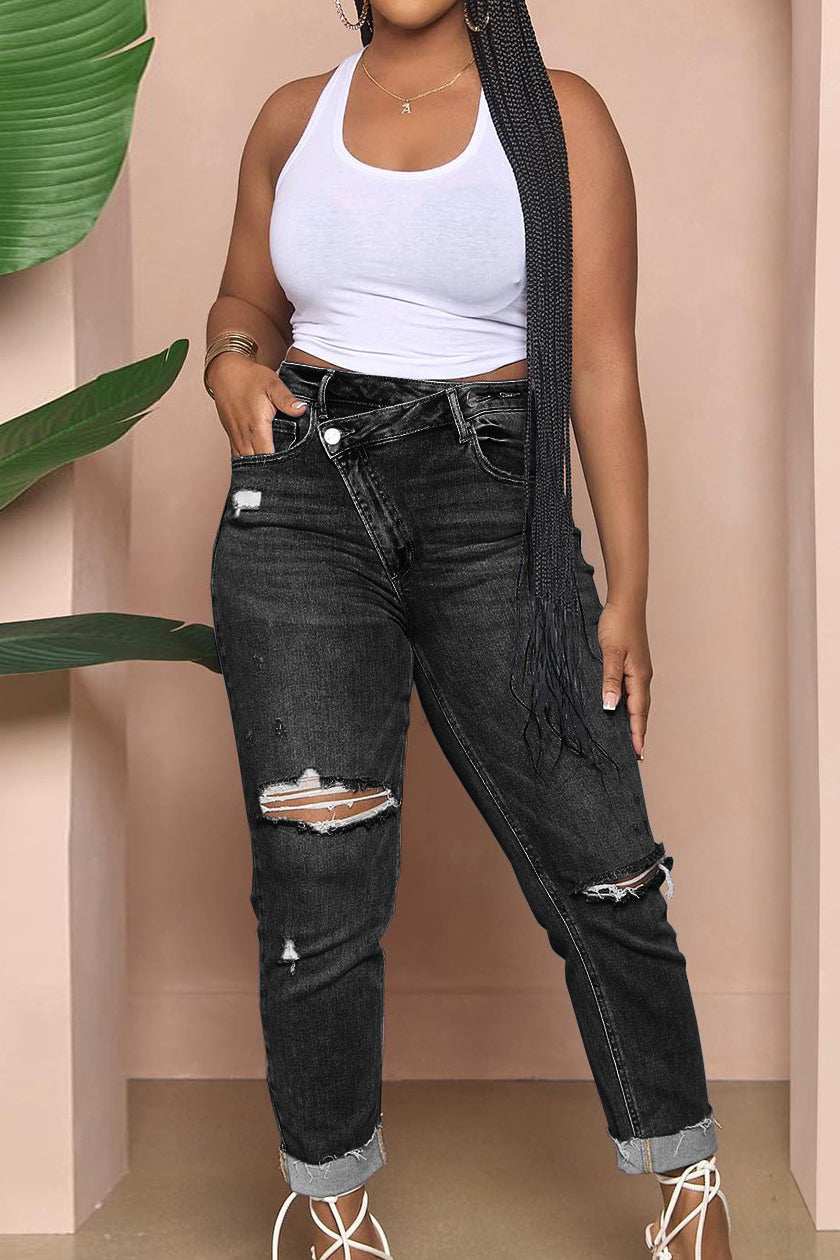 Ripped Stretch Denim Jeans Lavish Daily
