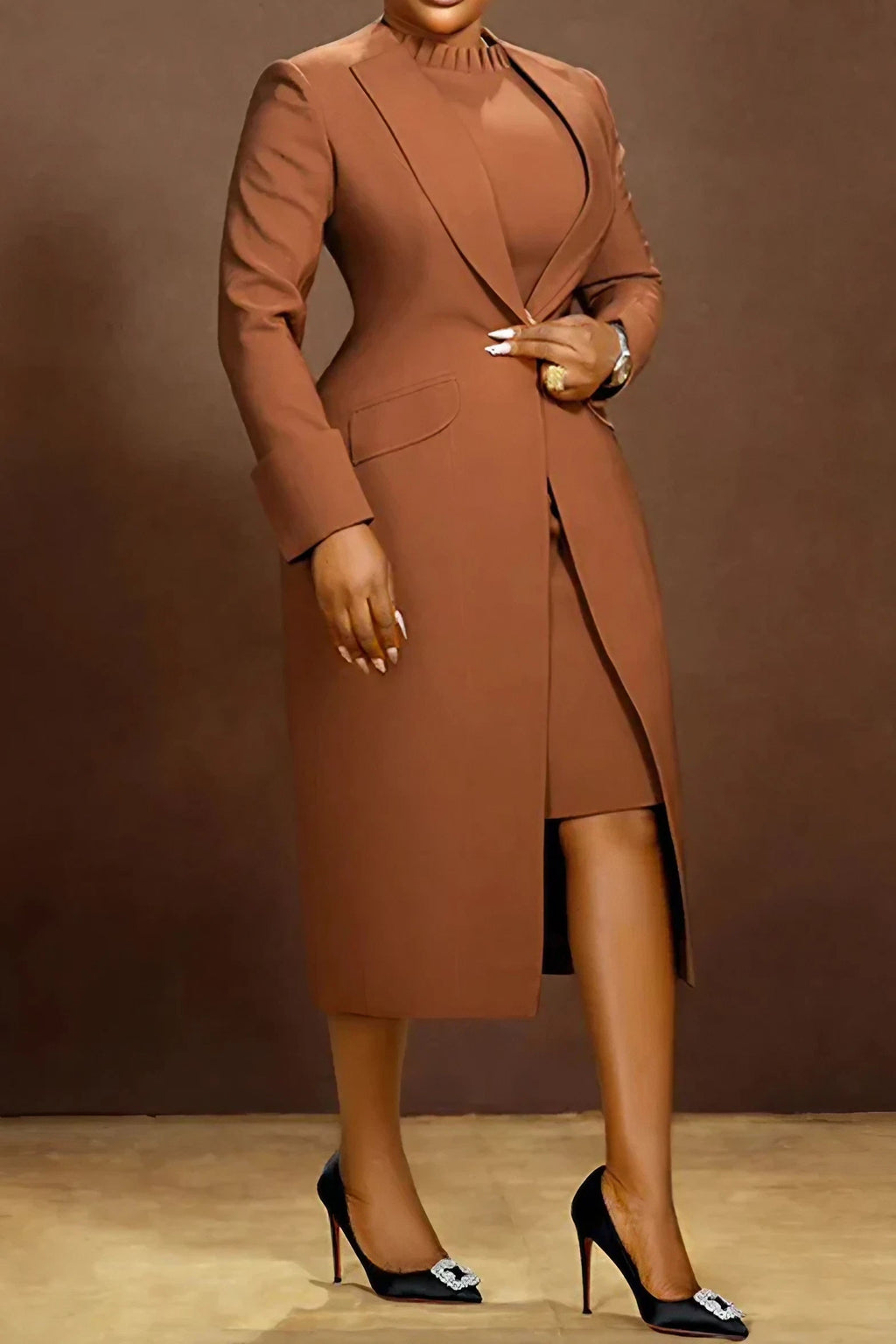 Solid Color Cardigan Long Sleeve Set Lavish Daily