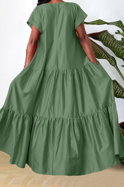 V-Neck Tiered Flowy Smock Maxi Dress Lavish Daily