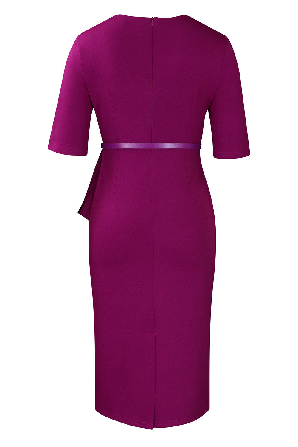 Solid Short Sleeves Knee Length Peplum Dress Lavish Daily