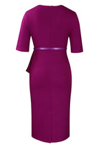 Solid Short Sleeves Knee Length Peplum Dress Lavish Daily
