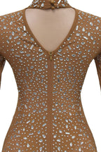 Mesh Rhinestone Long Sleeve Maxi Dress Lavish Daily