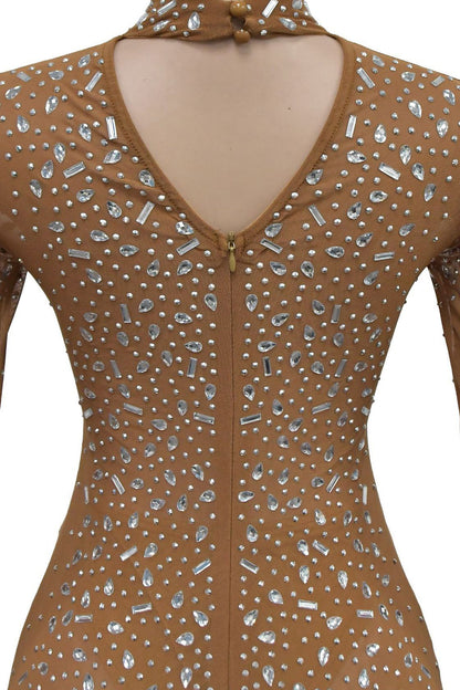 Mesh Rhinestone Long Sleeve Maxi Dress Lavish Daily