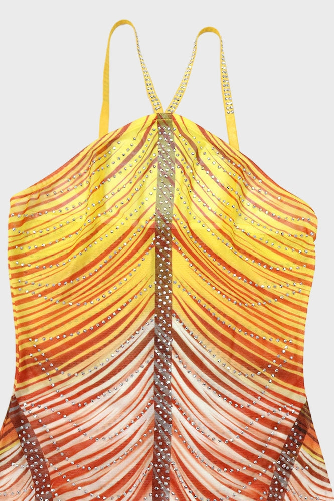 Rainbow Sleeveless Rhinestone Embellished Maxi Dress Lavish Daily