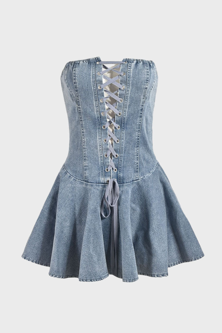 Sweet Denim Corset Flare Mini Dress Lavish Daily