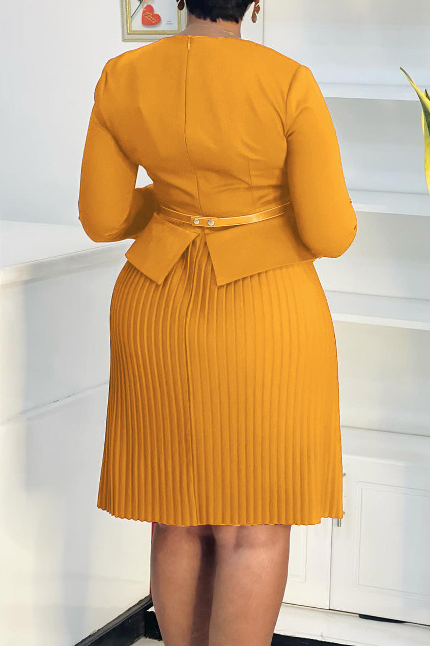 Three-Quarter Sleeve Pleated Midi Dress Lavish Daily