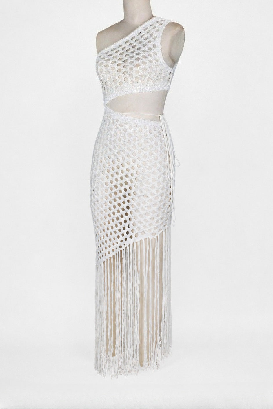 One-Shoulder Crochet Cutout Maxi Dress Lavish Daily