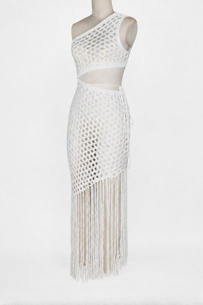 One-Shoulder Crochet Cutout Maxi Dress Lavish Daily