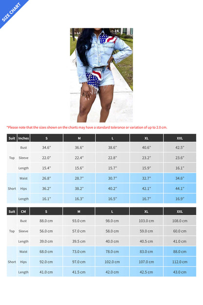 Casual Denim Set with Flag Print for Women Lavish Daily