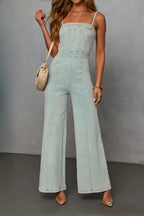 Spaghetti Strap Wide Leg Denim Overalls Lavish Daily