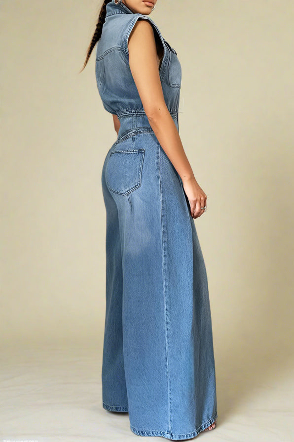 Wide Leg Denim Jumpsuits Lavish Daily