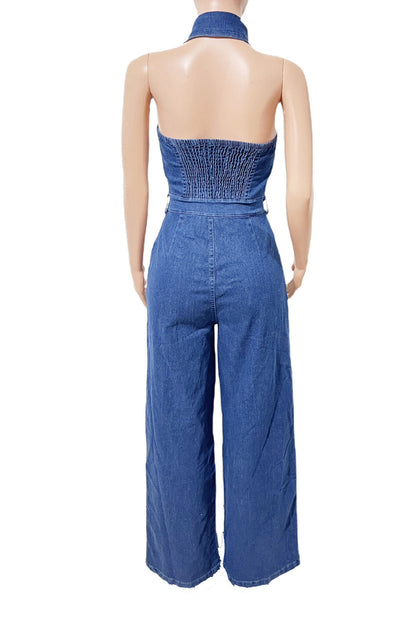 Halter Backless Jumpsuit Wide Leg Stretch Lavish Daily