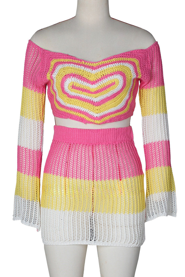 Crochet Long Sleeve Crop Top Skirt Sets Lavish Daily