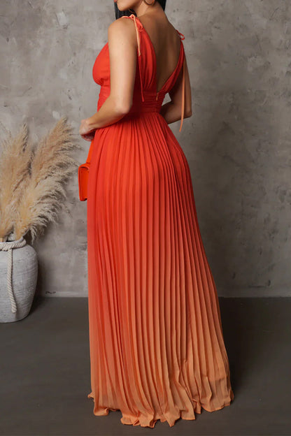 Sleeveless V-neck Pleated Maxi Dress Lavish Daily