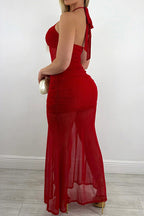 Mesh Sleeveless Tie Slit Dress Lavish Daily