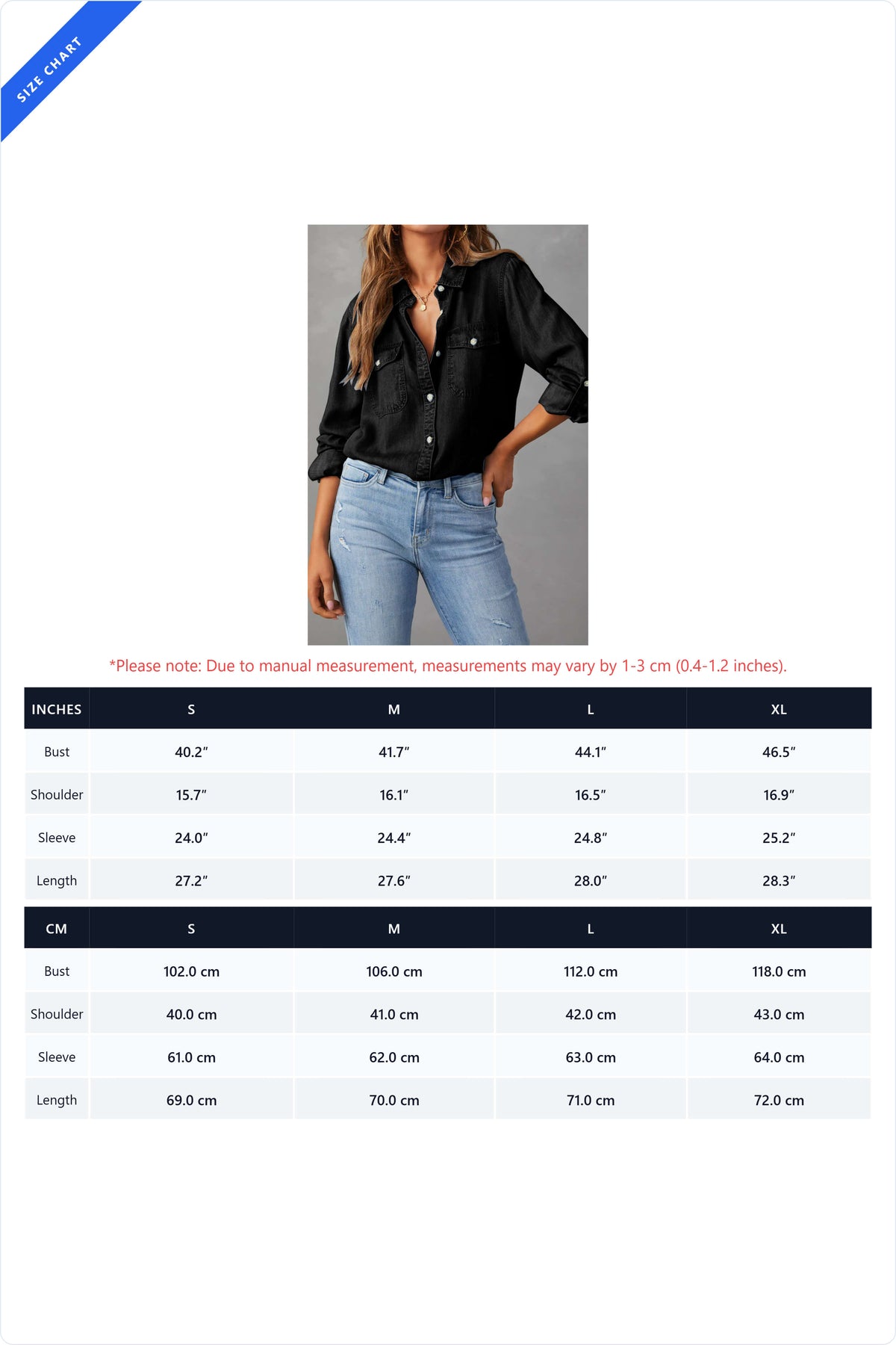 Classic Roll-Tab Sleeve Denim Button-Down Lavish Daily