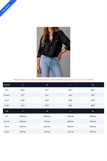 Classic Roll-Tab Sleeve Denim Button-Down Lavish Daily