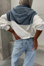 Loose Wash Denim Patchwork Hoodie Lavish Daily