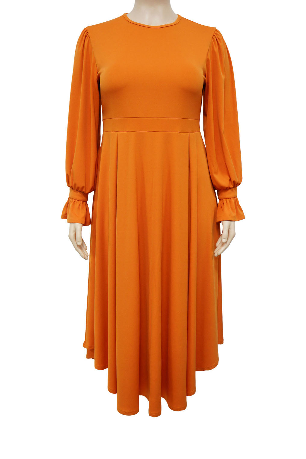 Plus Size Ruffle Cuff Pleated A-Line Midi Dress Lavish Daily