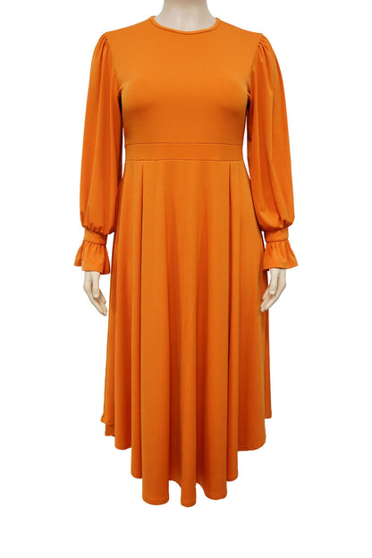 Plus Size Ruffle Cuff Pleated A-Line Midi Dress Lavish Daily