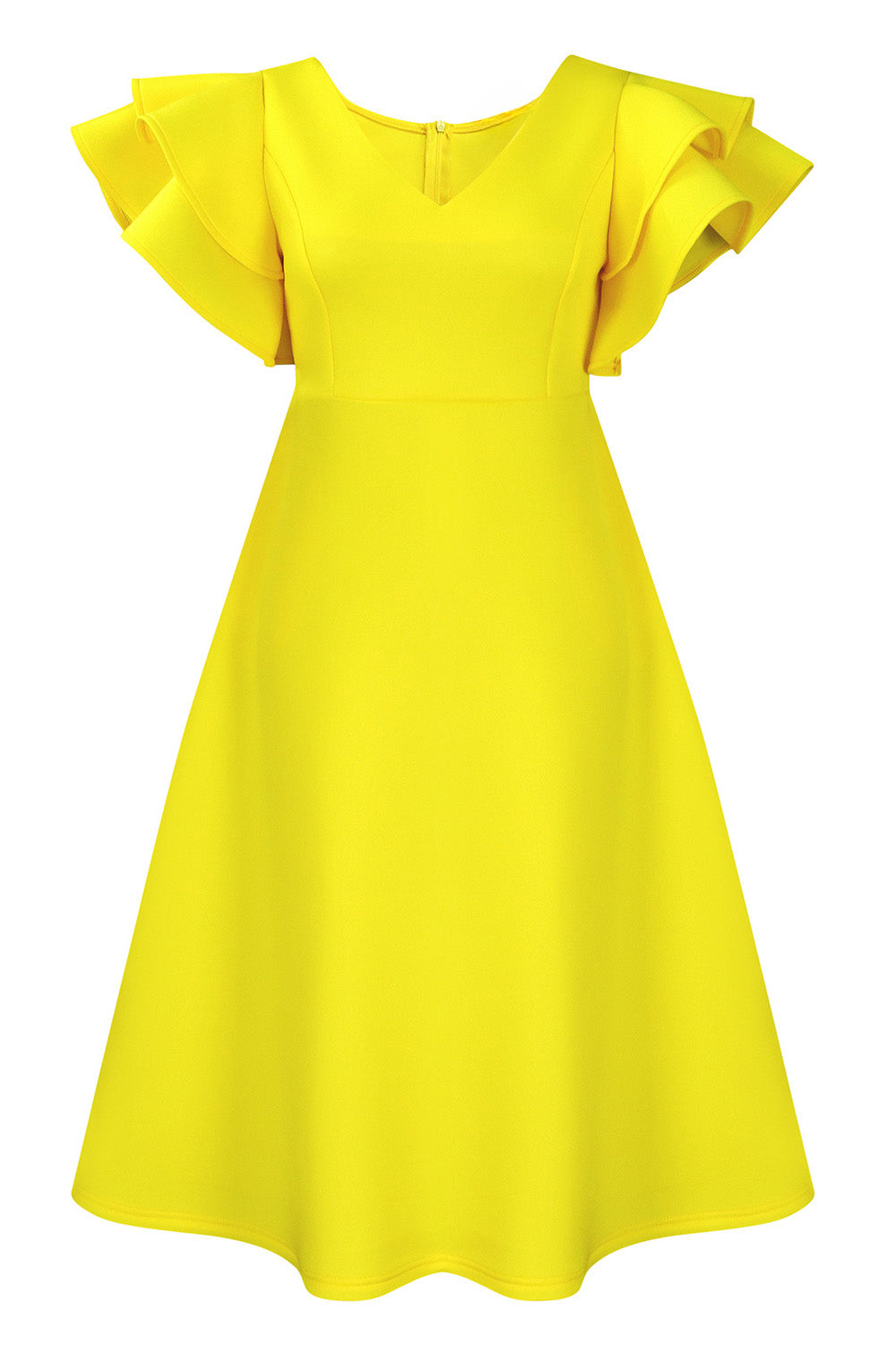 Flounce Sleeve High Waist A-Line Dress Lavish Daily