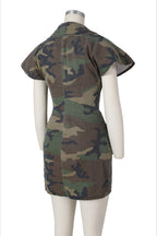 Camo Lapel Sleeveless Button Down Mini Dress Lavish Daily
