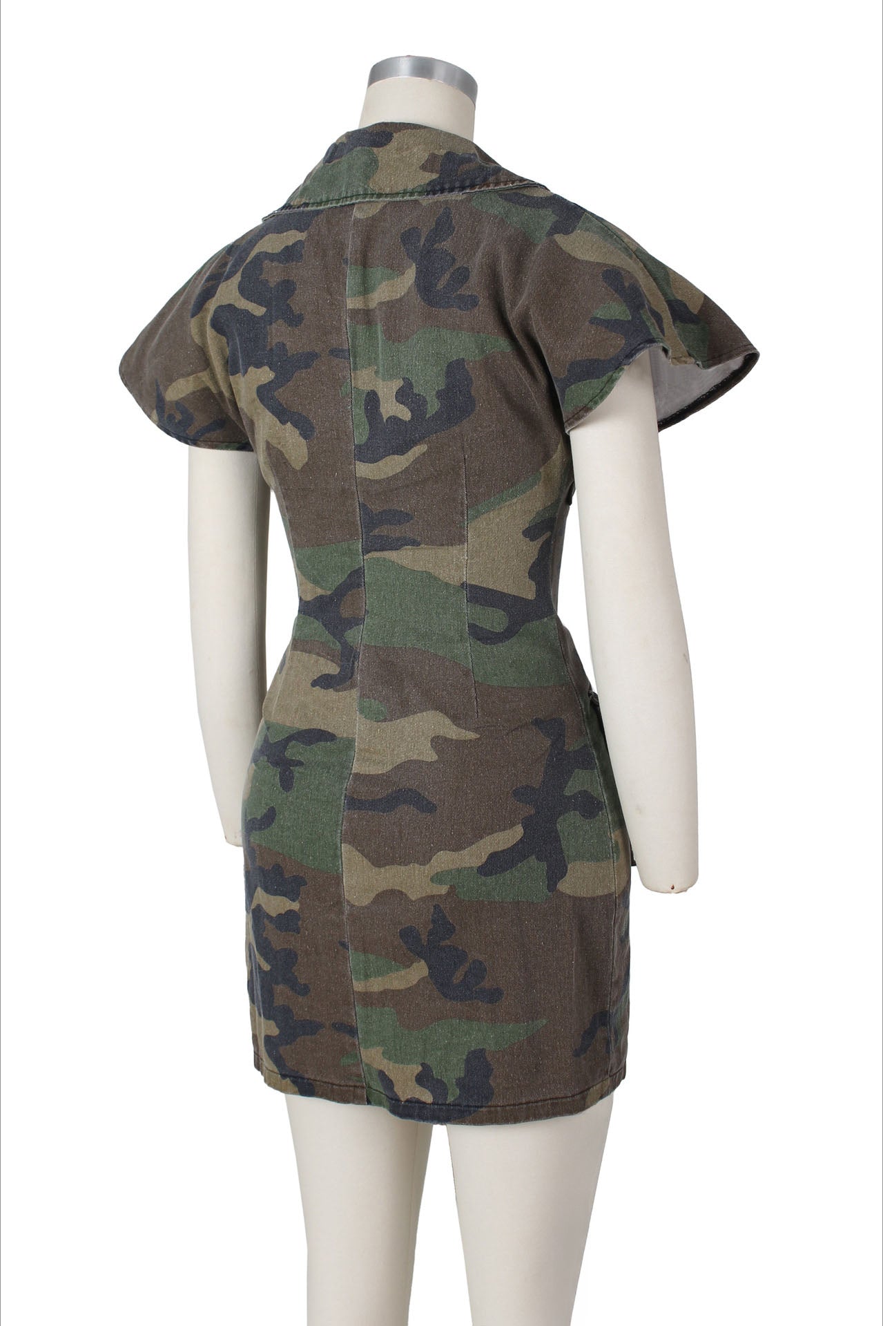 Camo Lapel Sleeveless Button Down Mini Dress Lavish Daily