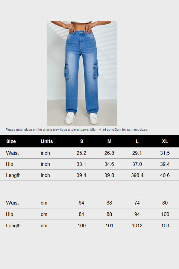 Multi-Pocket Stretch Straight Cargo Denim Pants Lavish Daily